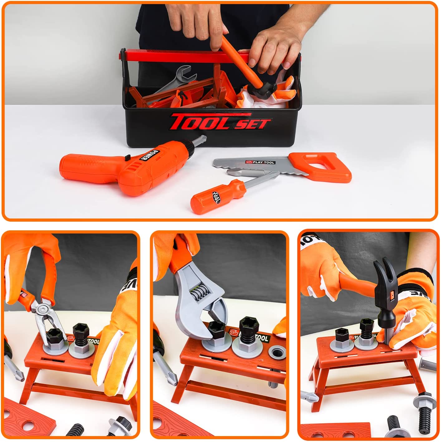 TOY Life Kids Tool Set with Kids Tool Belt， Toddler Tool Set with Electric Toy Drill， Construction Tool Set for Kids Halloween Pretend Play Tools， Toy Tools for Kids Ages 3 4 5 6 7 Years Old， Boy Toys