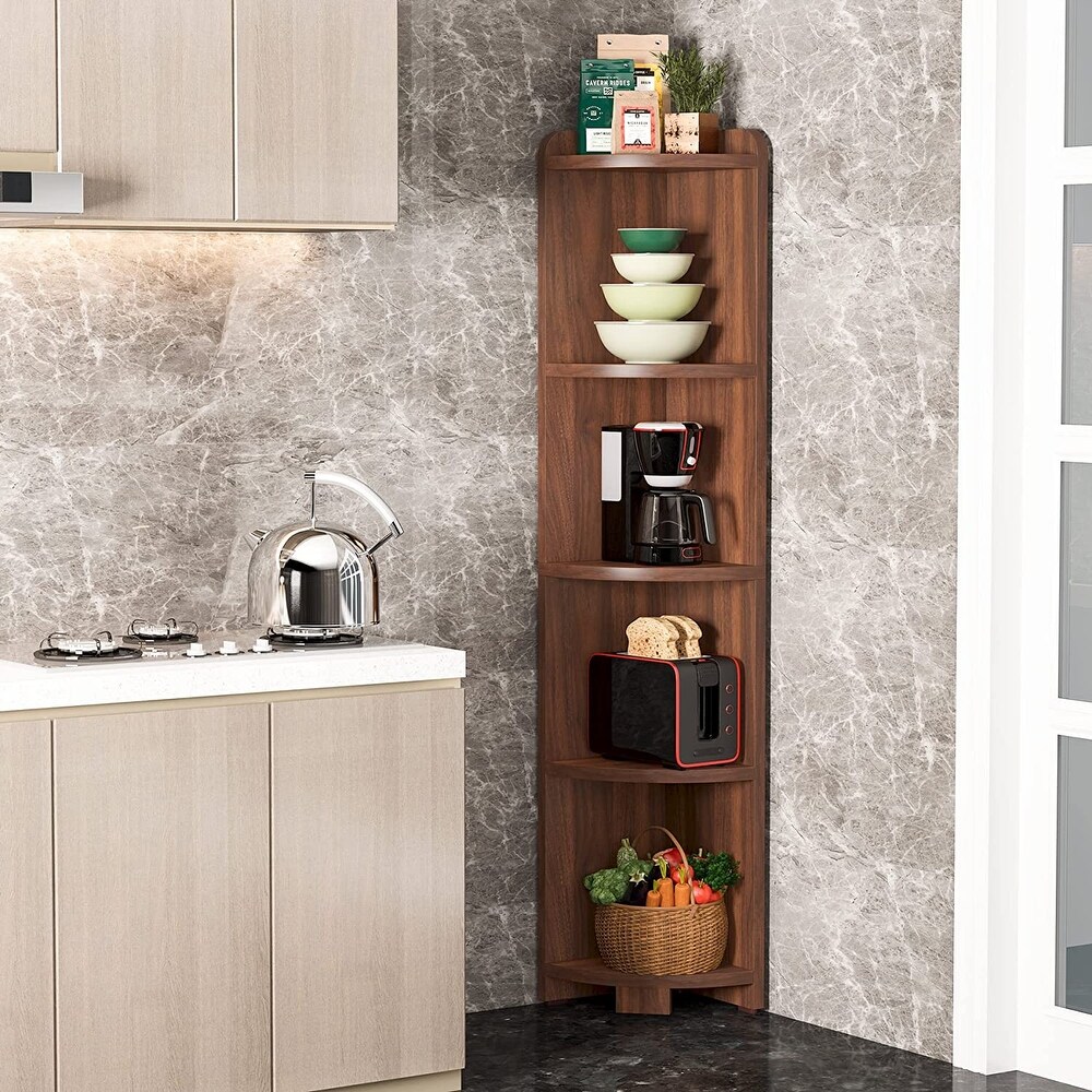 White Corner Shelf  5 Tier Wood Wall Corner Bookshelf   11.8\