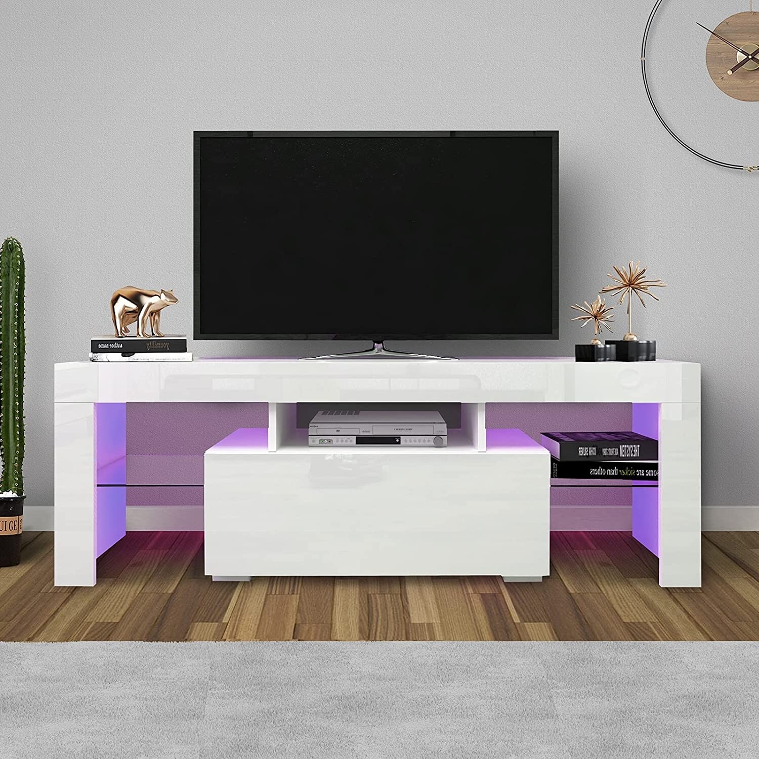 Merax 16-LED TV Stand， Entertainment Center with Storage and LED Lights for 55in-