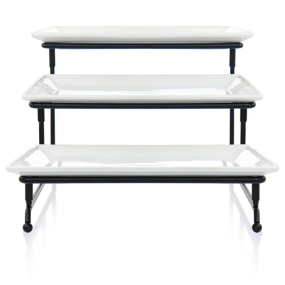 Elama 12.50 in. x 5 in. x 12 in. 3-Tier White Porcelain Rectangular Plate Serveware Set 985115623M