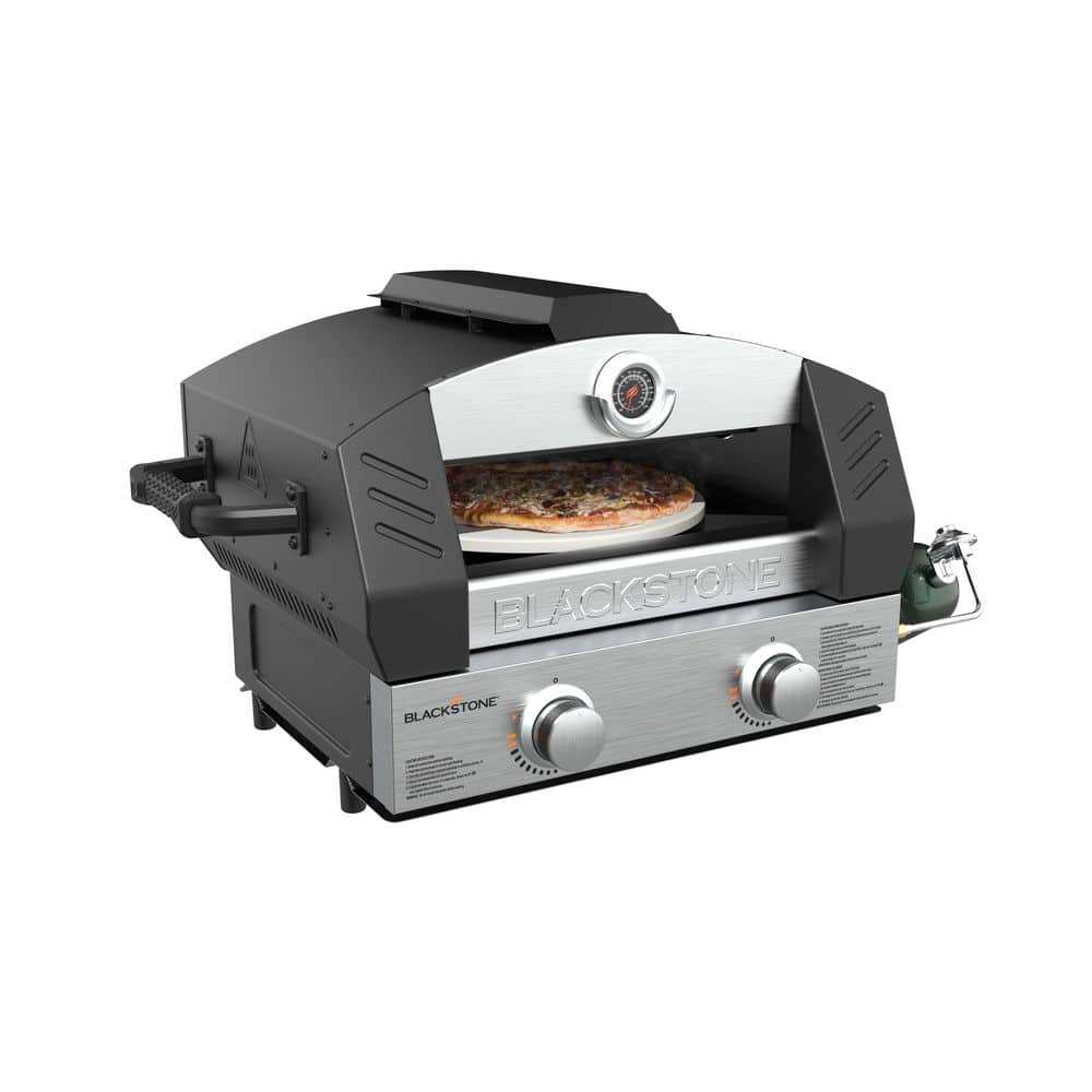 Blackstone Portable Propane Outdoor Pizza Oven in Stainless Steel and Black with 15 in. Cordierite Stone 6964