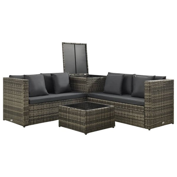 4 Piece Patio Lounge Set with Cushions Poly Rattan Gray - Overstock - 36363592