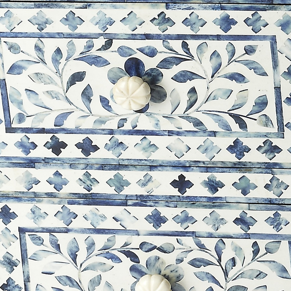 18 quotBlue And White Solid Wood Frame Standard Accent Chest With Two Drawers   Mediterranean   Accent Chests And Cabinets   by HomeRoots  Houzz