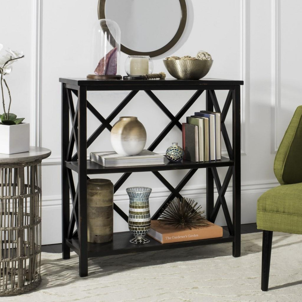 Anesa Low Etagere/ Bookcase Distressed Black   Transitional   Bookcases   by Peachtree Fine Furniture  Houzz