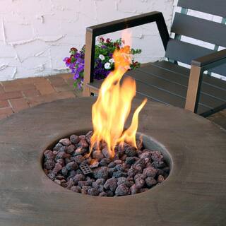 Sunnydaze Decor 29 in. Round Fiberglass Rope and Barrel Propane Gas Fire Pit Table with Lava Rocks WAR-962