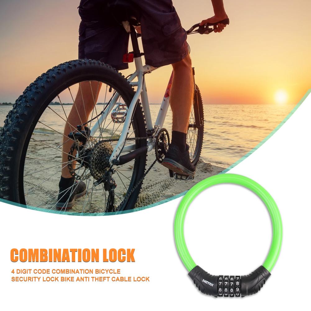 Mojoyce 4 Digit Combination Bicycle Security Lock Anti Theft Cable Lock (Green)