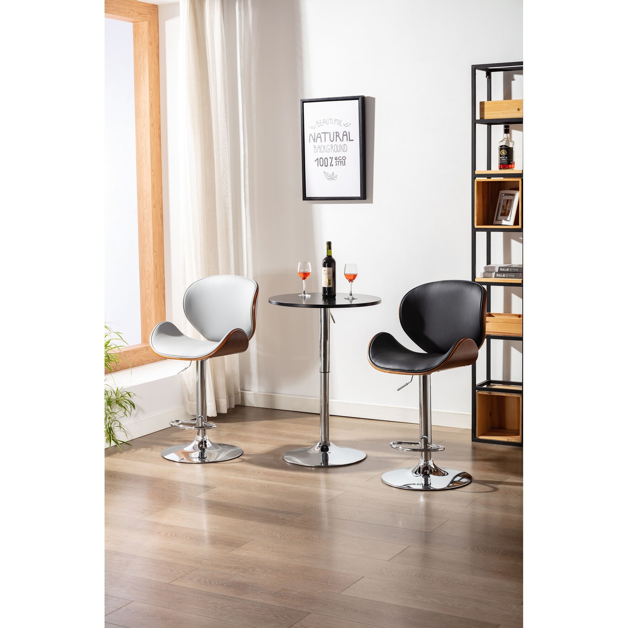 Porthos Home Reina Swivel Bar Stool， Height Adjustable， PU Upholstery