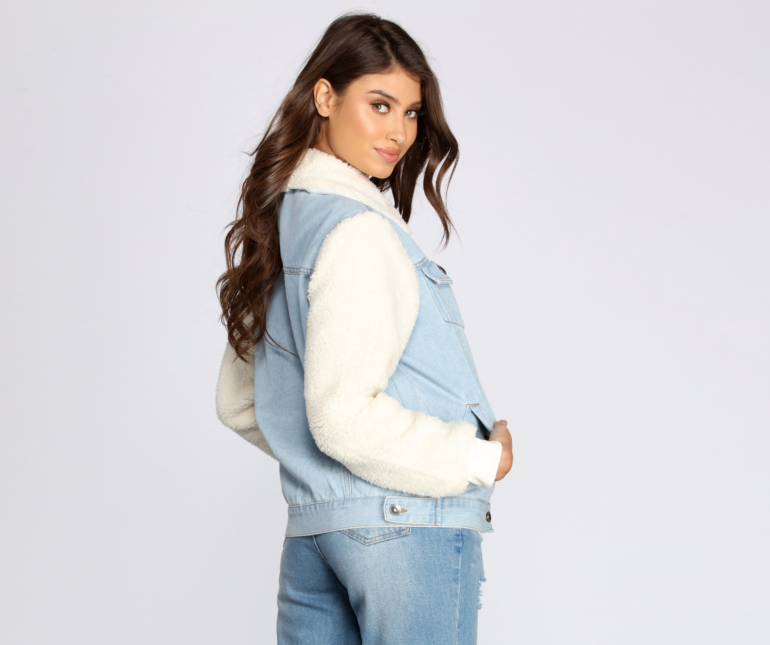 Sherpa Sleeve Denim Jacket