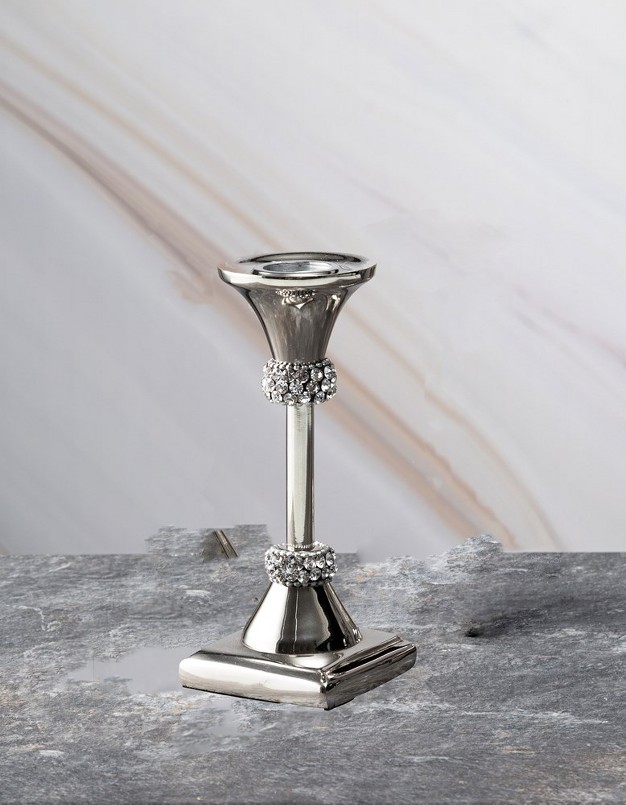 Classic Touch Stainless Steel Candle Holder With Crystal Diamond Design