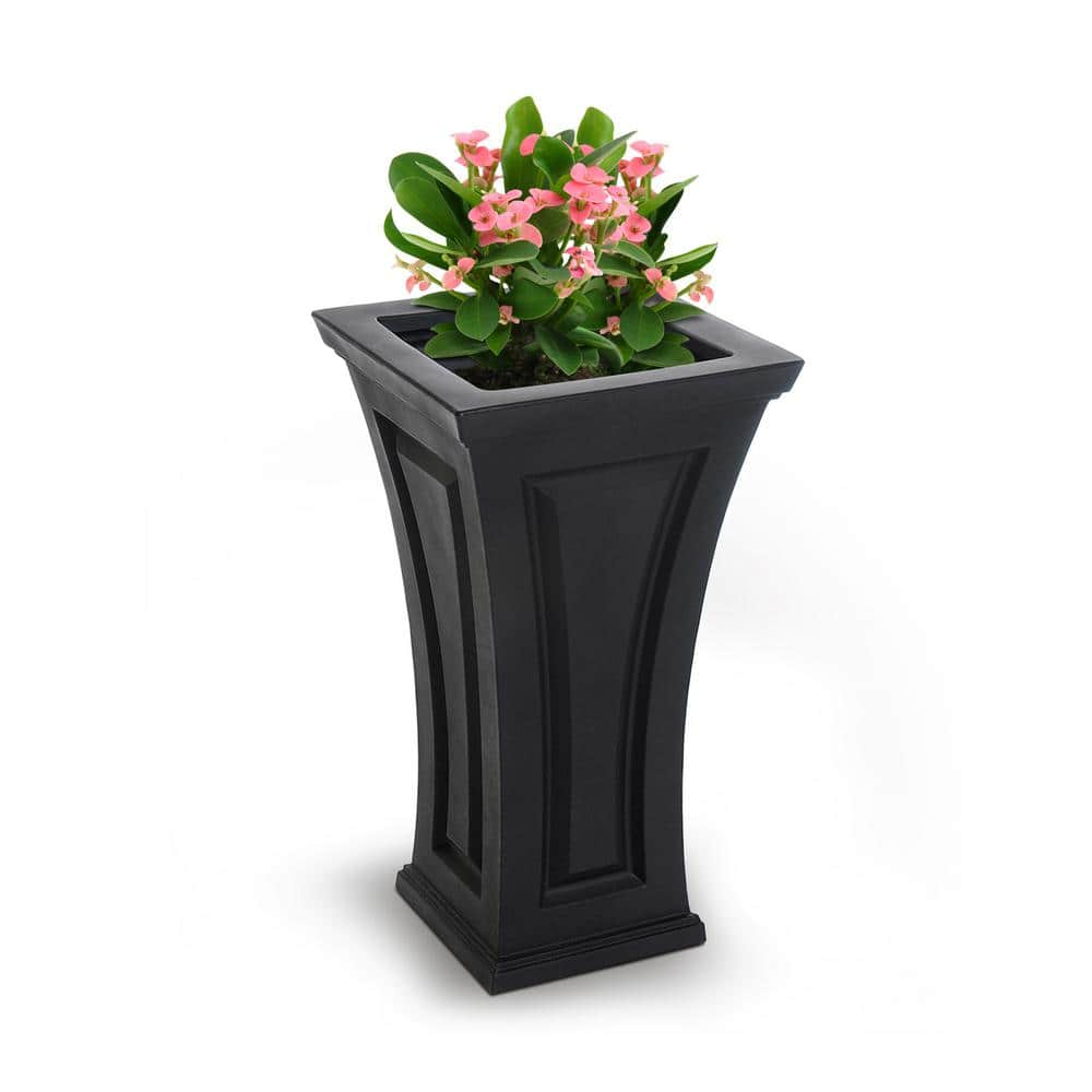 Mayne Cambridge 28 in. Tall Self-Watering Black Polyethylene Planter 4834-B