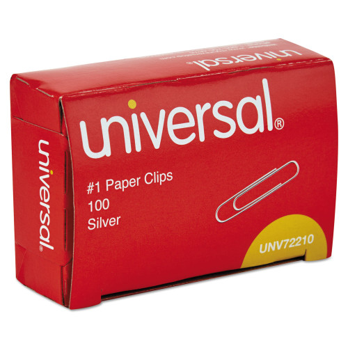 Universal Paper Clips， #1， Smooth， Silver， 100 Clips/Box， 10 Boxes/Pack (72210)