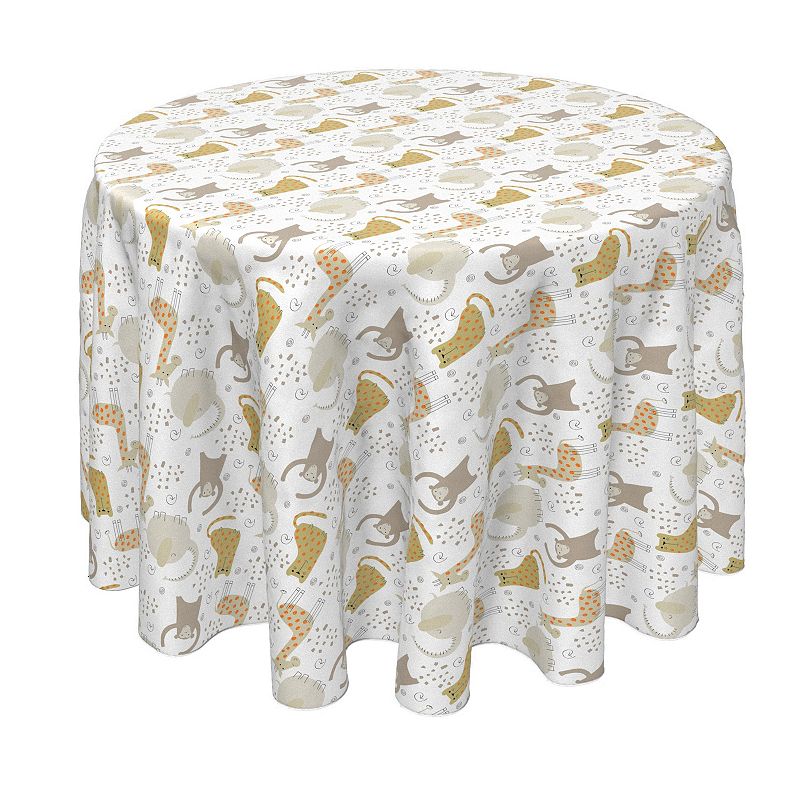 Round Tablecloth， 100% Polyester， 70 Round， Jungle Animals Drawing