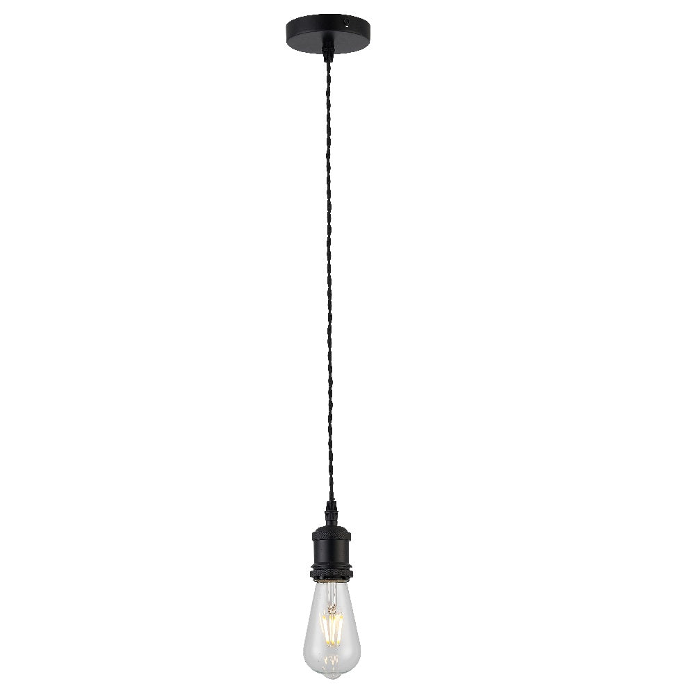 Britalia PMS2 Matt Black Vintage Fabric Twisted Cable Flex Suspension Ceiling Rose Pendant