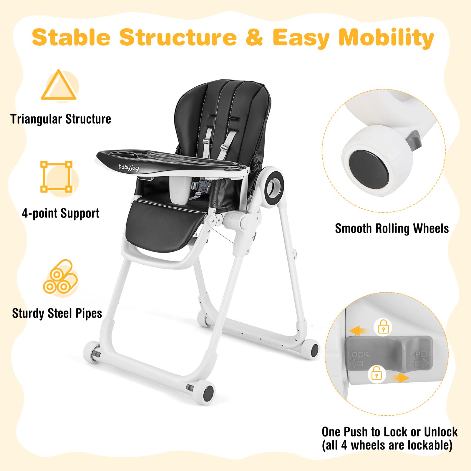 Costzon High Chair for Babies & Toddlers, Foldable Highchair