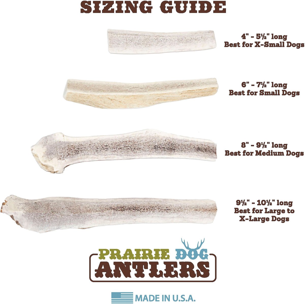 Prairie Dog Split Elk Antler Dog Chews， 6 - 7.5 inch