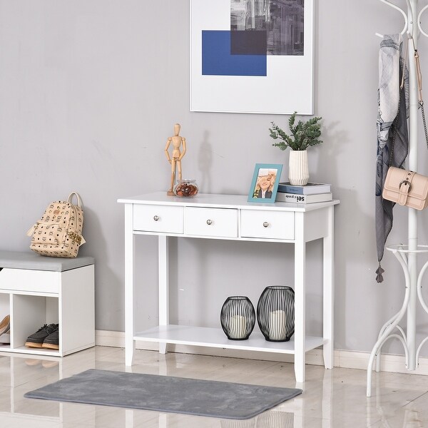 HOMCOM Console Table Industrial Desk with Drawer Bottom Shelf and Large Tabletop for Pictures， Great for the Entryway