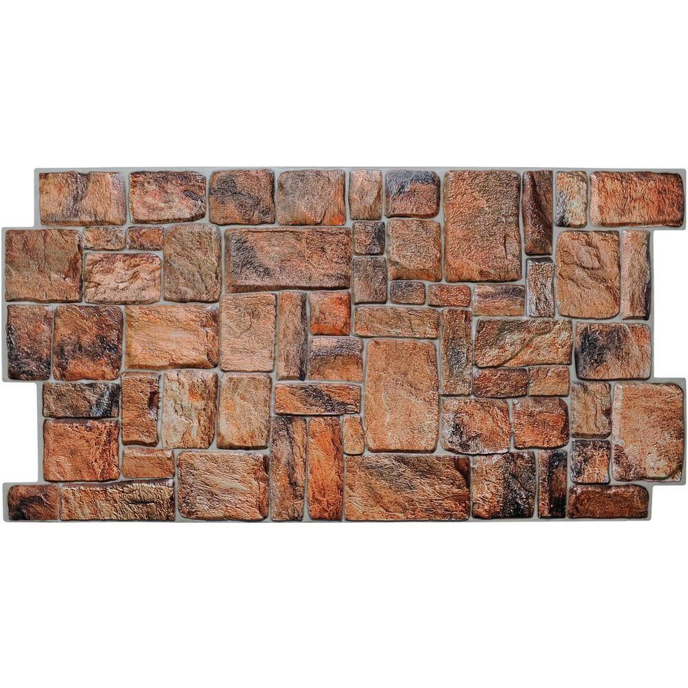 Dundee Deco 3D Falkirk Retro 1100 in. x 39 in. x 20 in. Brown Red Faux Stone PVC Decorative Wall Paneling (10-Pack) GRHDTP10007349-10