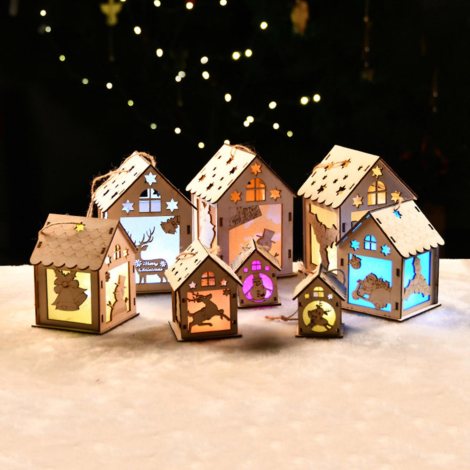 Christmas Diy Wooden House Random Light Color With Rope Christmas Tree Hanging Decoration No.300174