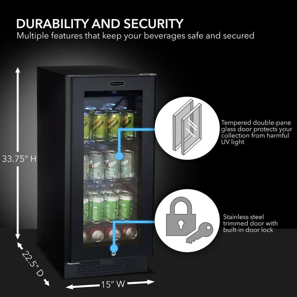 Whynter Built-In Black Glass 80-Can 12 oz.  33-Bottle Capacity 3.0 cu. ft. Beverage Refrigerator Cooler BBR-801BG