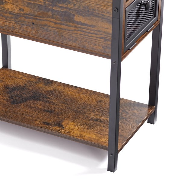 VECELO， Mid-century Modern Flip Top Nightstand with 2-Drawer， Rustic Brown - - 36363959