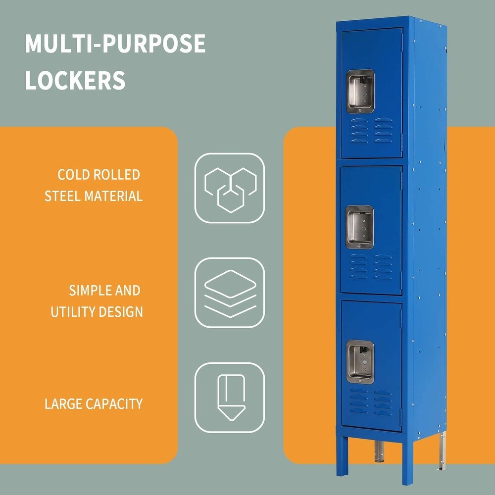 Suncrown 3 Tier Metal Lockers for School Office Gym Metal Storage