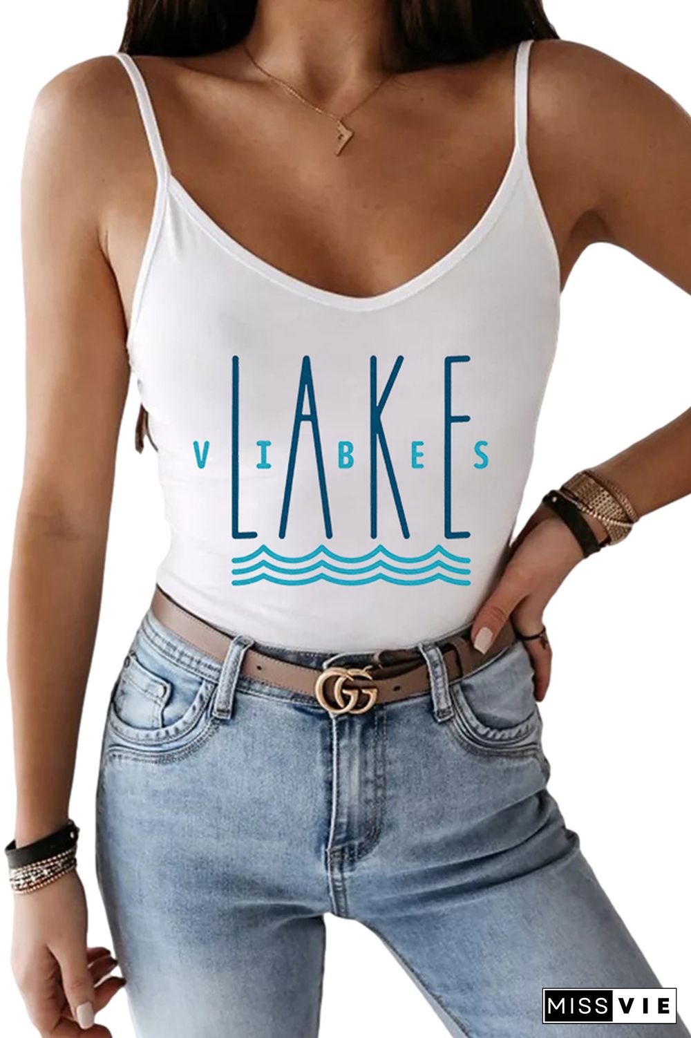 Lake Vibes,Better at the lake Printed Slip Tank Top Wholesale