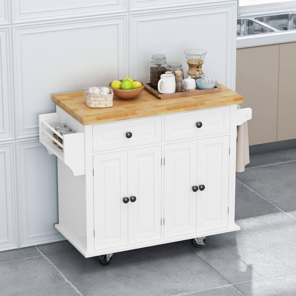 Whatseaso 43.31 in. Kitchen Island with Two Storage Cabinets and Two Locking Wheels in White LQ-110511114