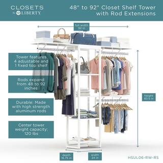 CLOSETS By LIBERTY 48 in. W to 92 in. W White Closet Shelf Tower with Shelf and Rod Extensions Wood Closet System HSUL06-RW-RS