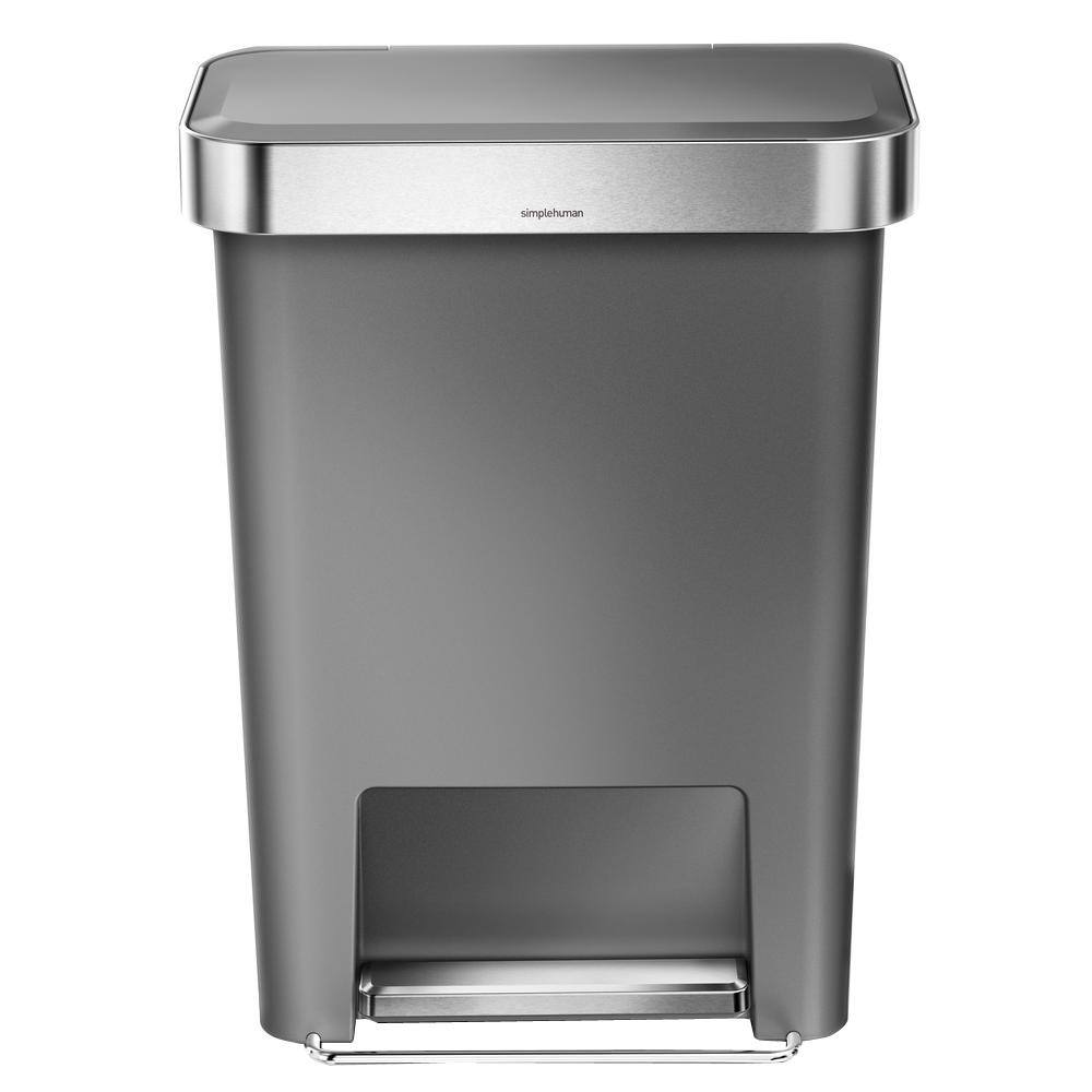 simplehuman 45-Liter Grey Plastic Rectangular Liner Rim Step-On Trash Can CW1386