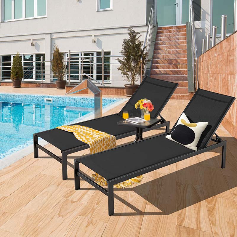 Quick-drying Fabric Sun Lounger for Pool Deck Patio Beach Lawn, 6-Position Aluminium Outdoor Chaise Lounge Chair