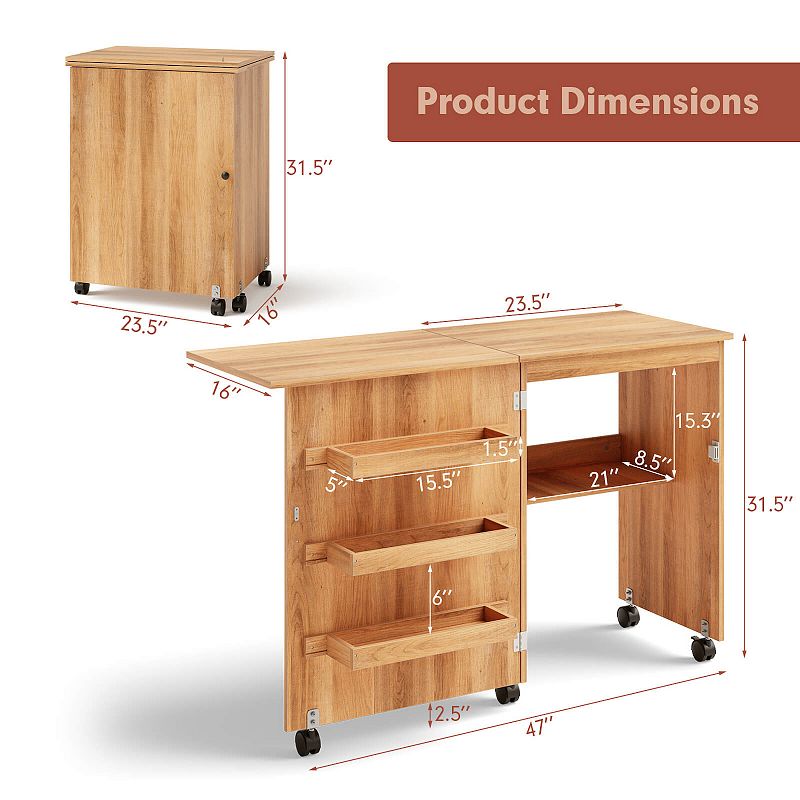 Folding Sewing Craft Table Shelf Storage Cabinet Home Furniture