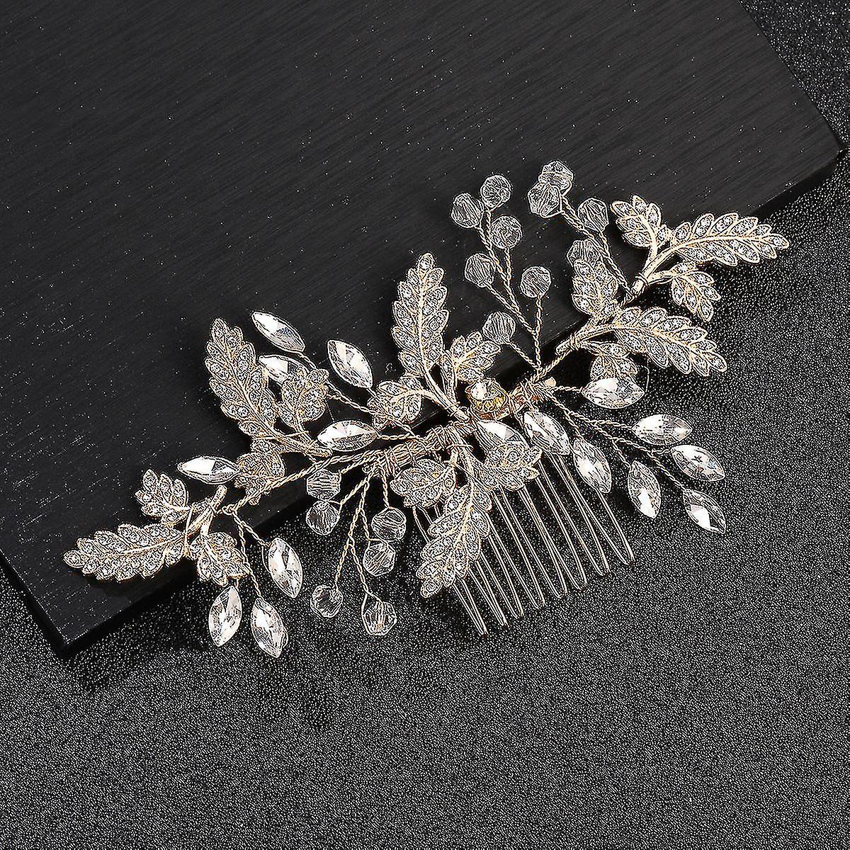 Women Hair Side Combs Leaves Shaped Glass Bridal Hair Clips Glittery Alloy Hair Accessories For