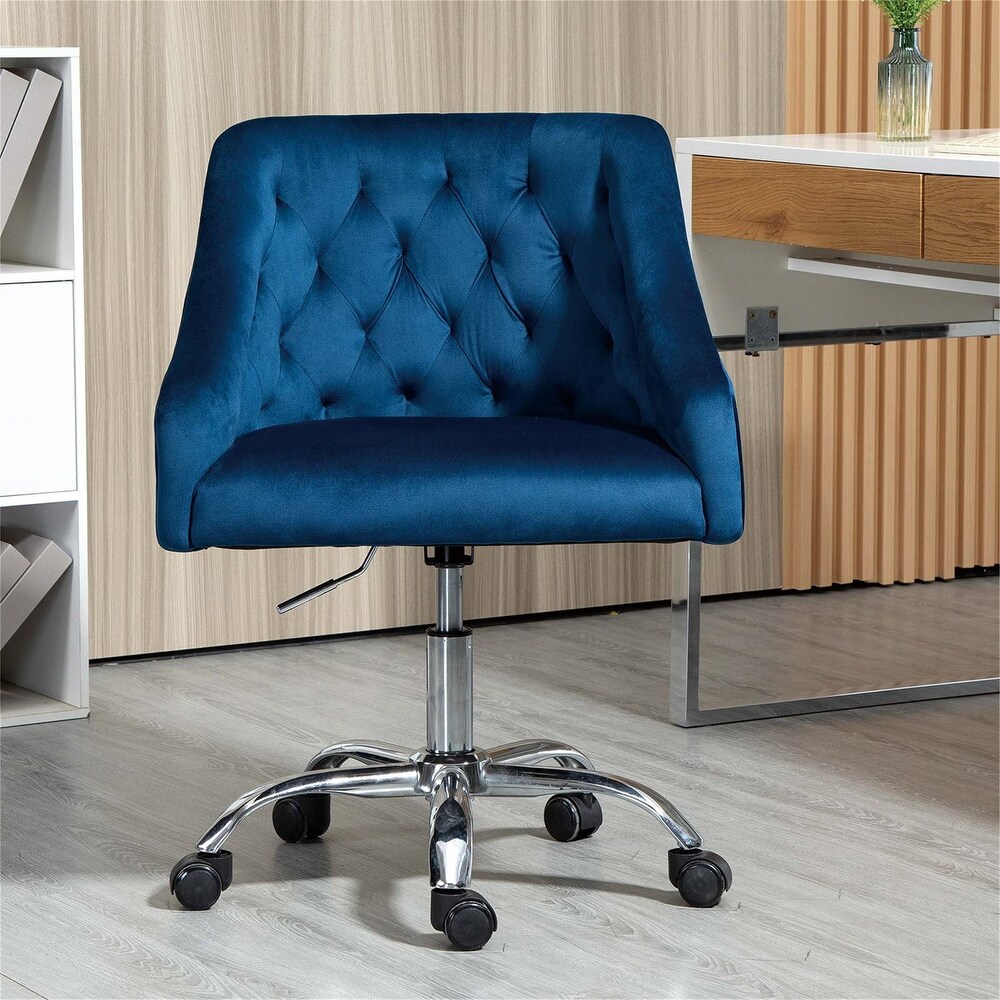 Velvet Office Chair Height Adjustable Swivel Upholstered Chair Wheels