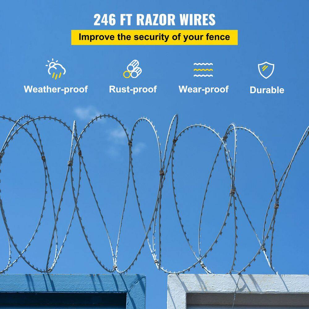 VEVOR Razor Wire 246 ft. Galvanized Barbed Wire Razor Ribbon Barbed Wire 5 Coils 49 ft. Per Roll Garden Fence 5PCS15MJSSW000001V0