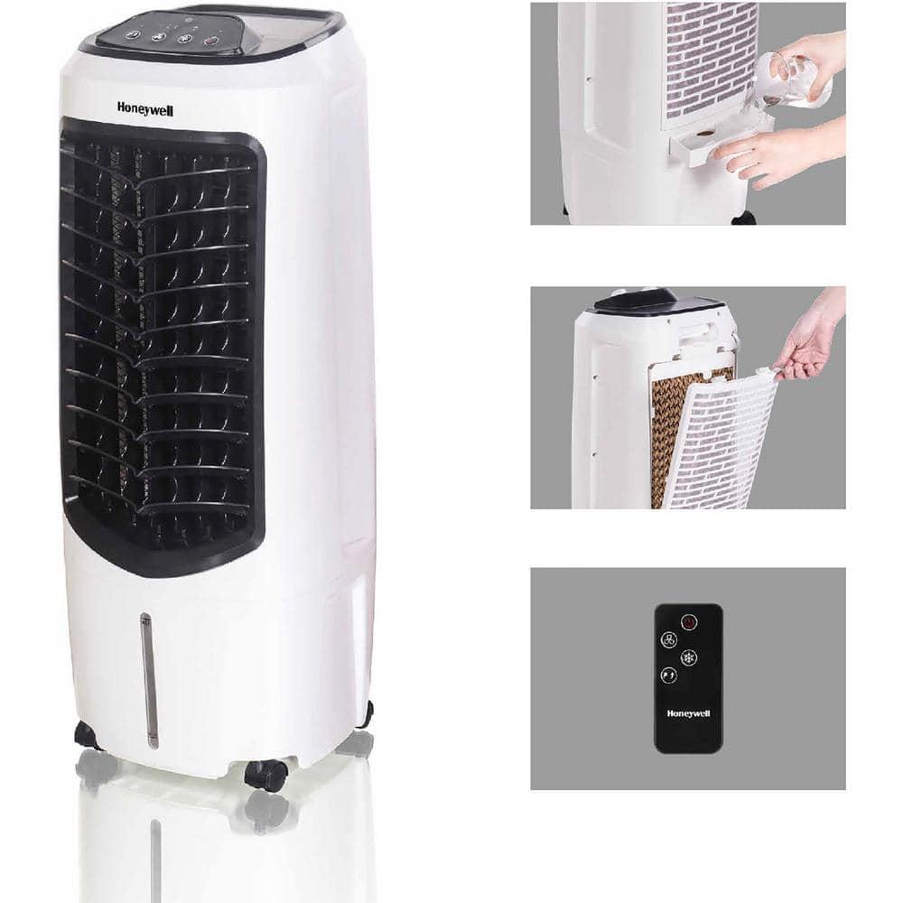 Honeywell 194 CFM 3Speed Portable Evaporative Cooler Quiet Low Energy Compact Spot Fan and Humidifier in White