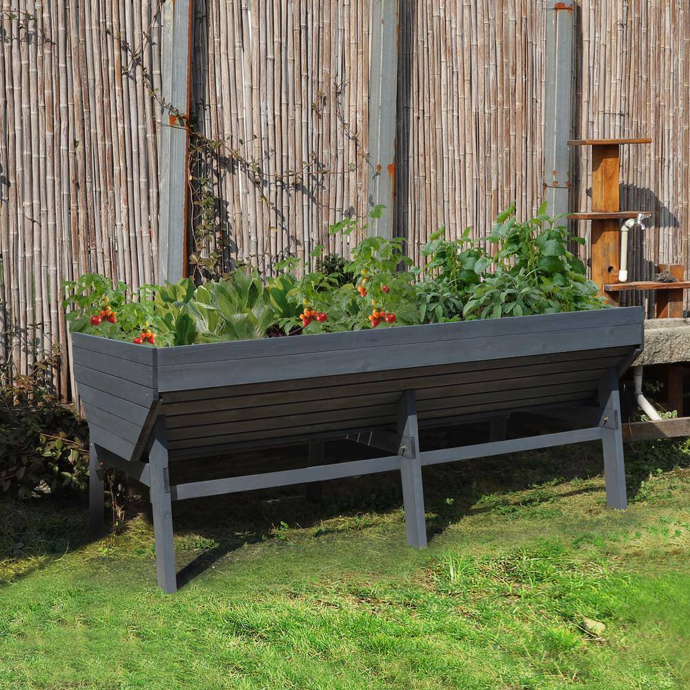 VEIKOUS 70 in. L Oversized Wooden Raised Garden Bed With Funnel Design and Liner Dark Grey PG0102-04GY-2