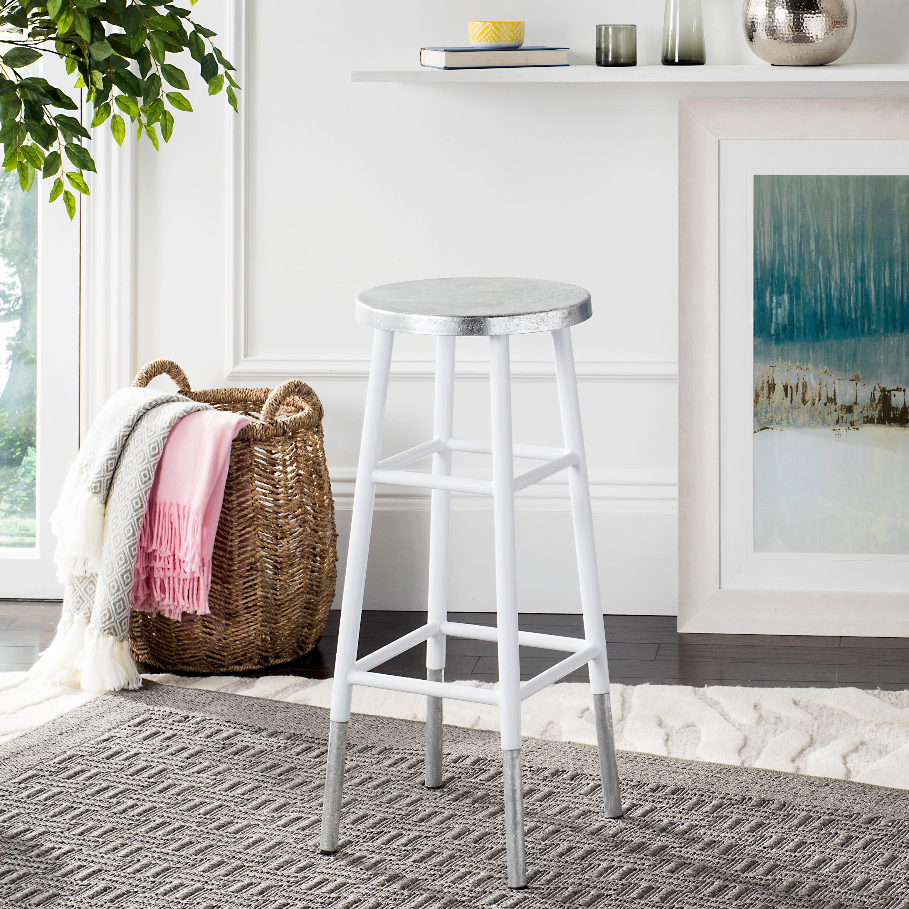 SAFAVIEH 30 -inch Kenzie Silver Dipped White / Silver Barstool - 13.5