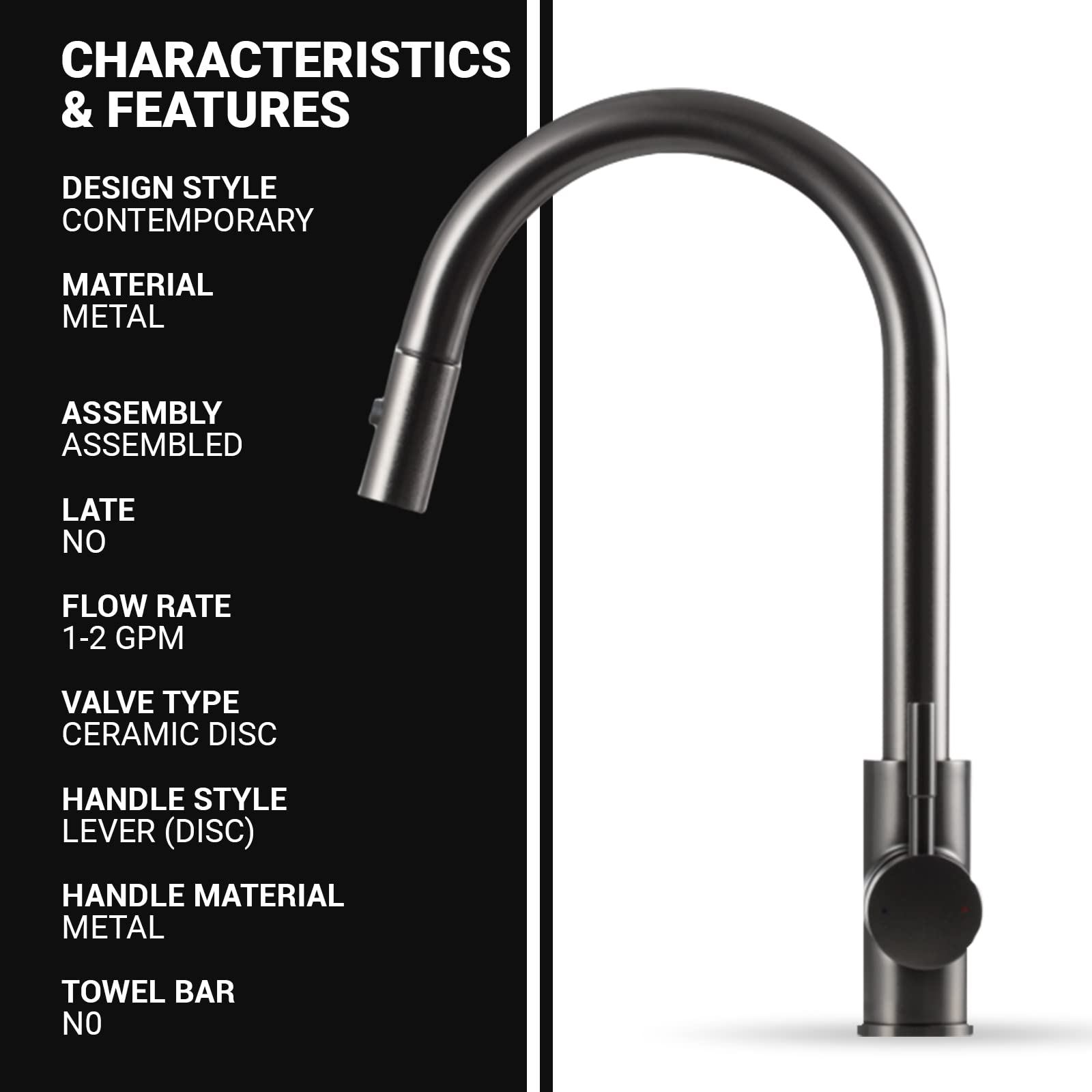 Strictly Sinks Pull Down Kitchen Faucet - Bar Faucet with Pull Down Sprayer and 360° Swivelling Spout， Spray and Stream Modes (Black)