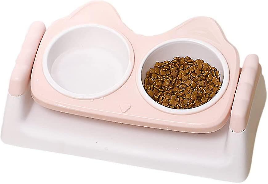 Double Bowl 15 Tilted Raised Pet Bowls For Cat And Small Dog Plastic Cat Bowl Adjustable Dog Bowl (pink)