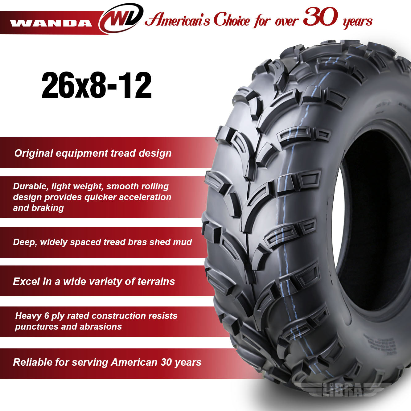 Set of 2 WANDA ATV/UTV Tires 26x8-12 26x8x12 /6PR - 10257