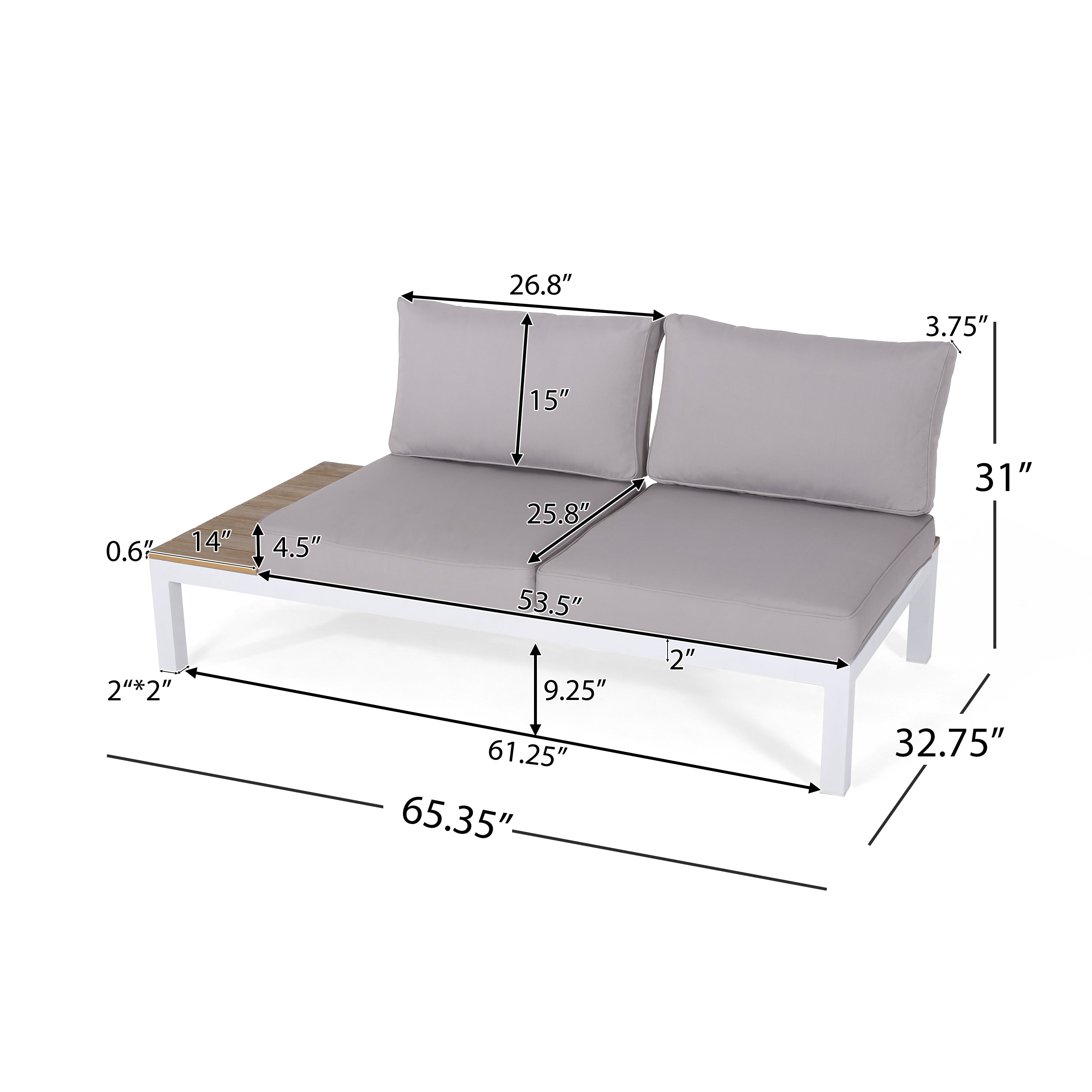 Blessen Outdoor Aluminum and Wood V-Shaped Sofa Set with Cushions