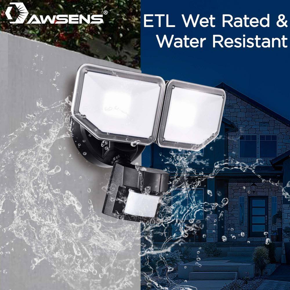 AWSENS 40-Watt 180-Degree Black Motion Activated Outdoor Integrated LED Security Flood Light with PIR Dusk to Dawn Sensor AW5472-BK