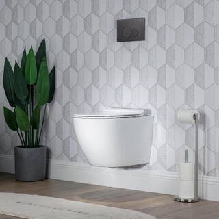 Casta Diva One-Piece Wall Hung Toilet 0.81.6 GPF Dual Flush Elongated Toilet with Soft Closing Toilet Seat in White CD-WT02