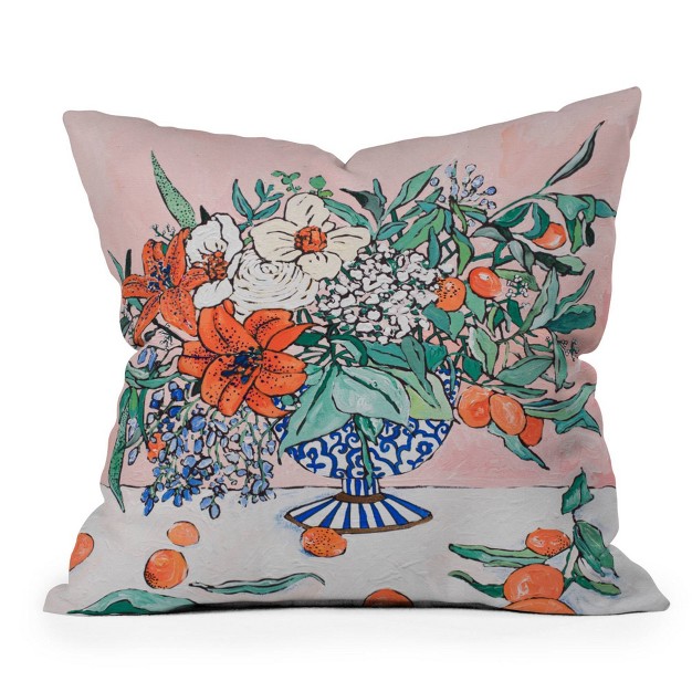 Lara Lee Meinties California Summer Bouquet Ora Square Throw Pillow Pink Deny Designs