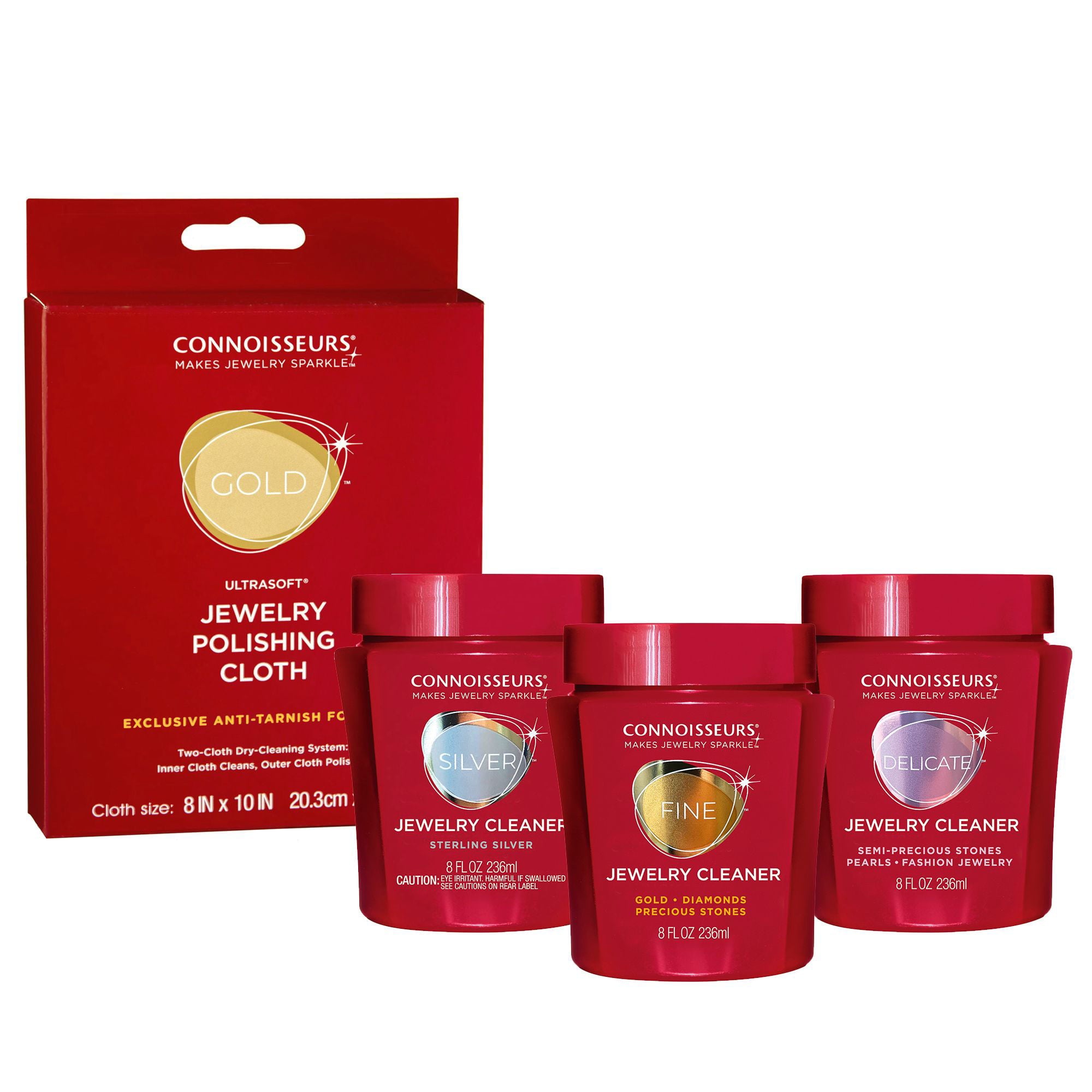 Connoisseurs® Do-it-All Jewelry Cleaning Collection, Fine, Silver and Delicate Jewelry Cleaner, Polishing Cloth