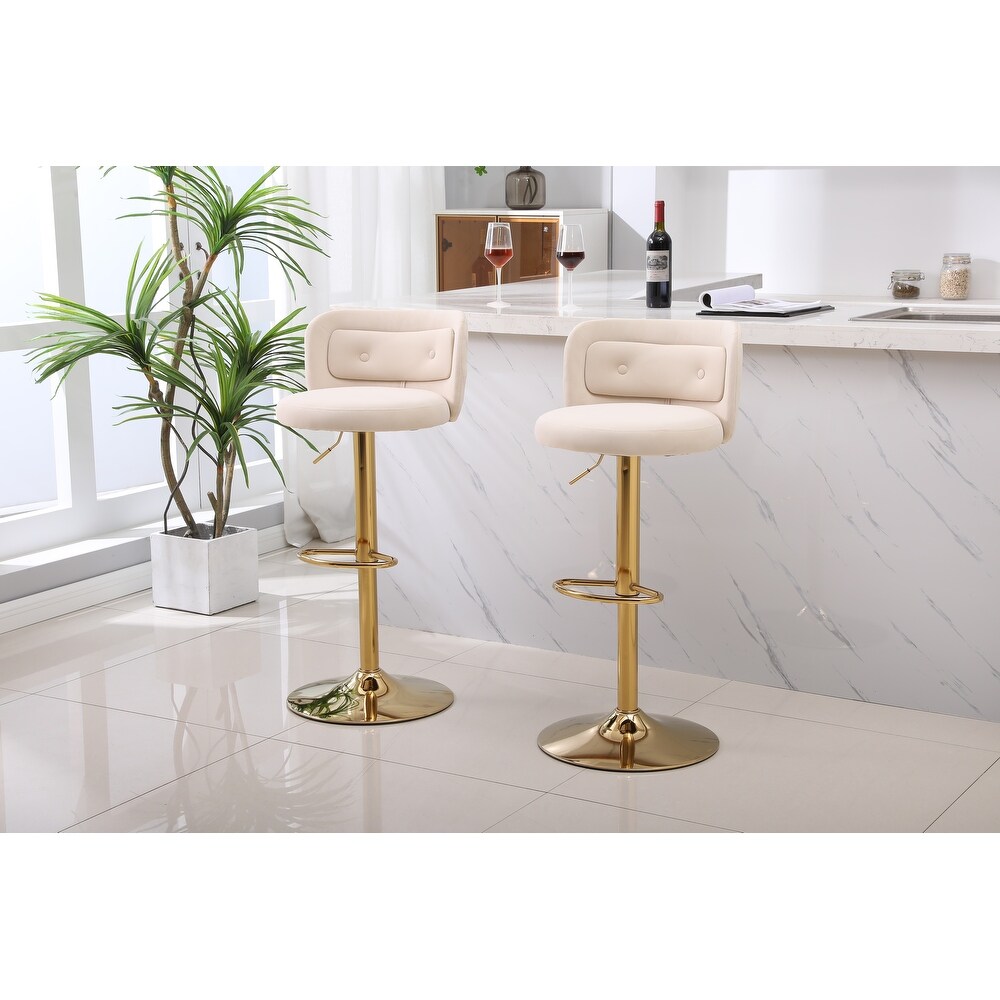 Modern Beige Barstools Button Tufted Swivel Bar Stools Velvet Dining Chair Kitchen Armless Stools with Footrest(Set of 2)