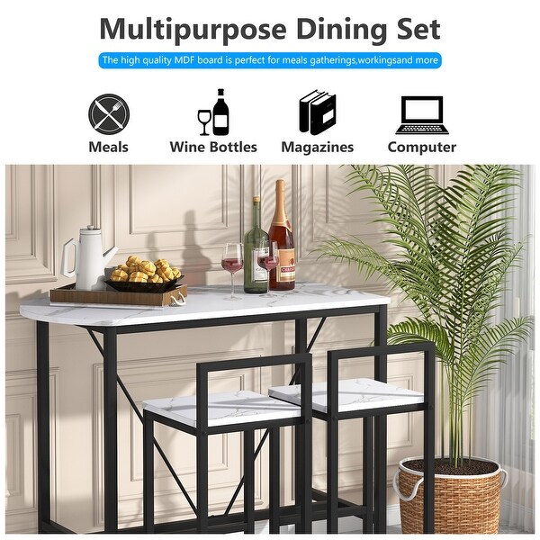 3-Piece Bar Table Set， Kitchen Pub Dining Table with 2 Bar Stools