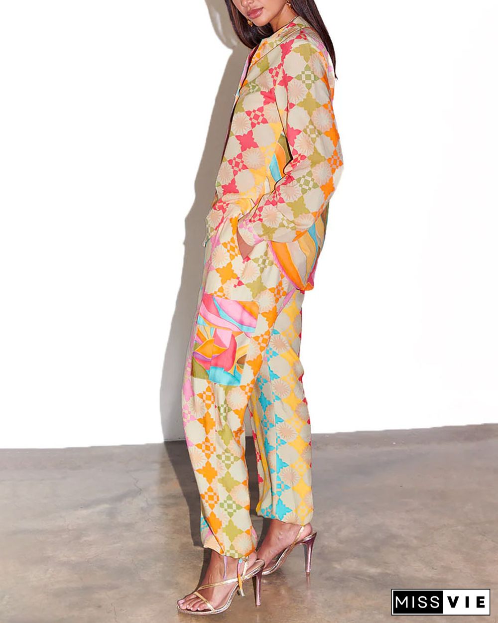 Fashion Colorful Graphic Print Shirt & Pants Two-piece Set