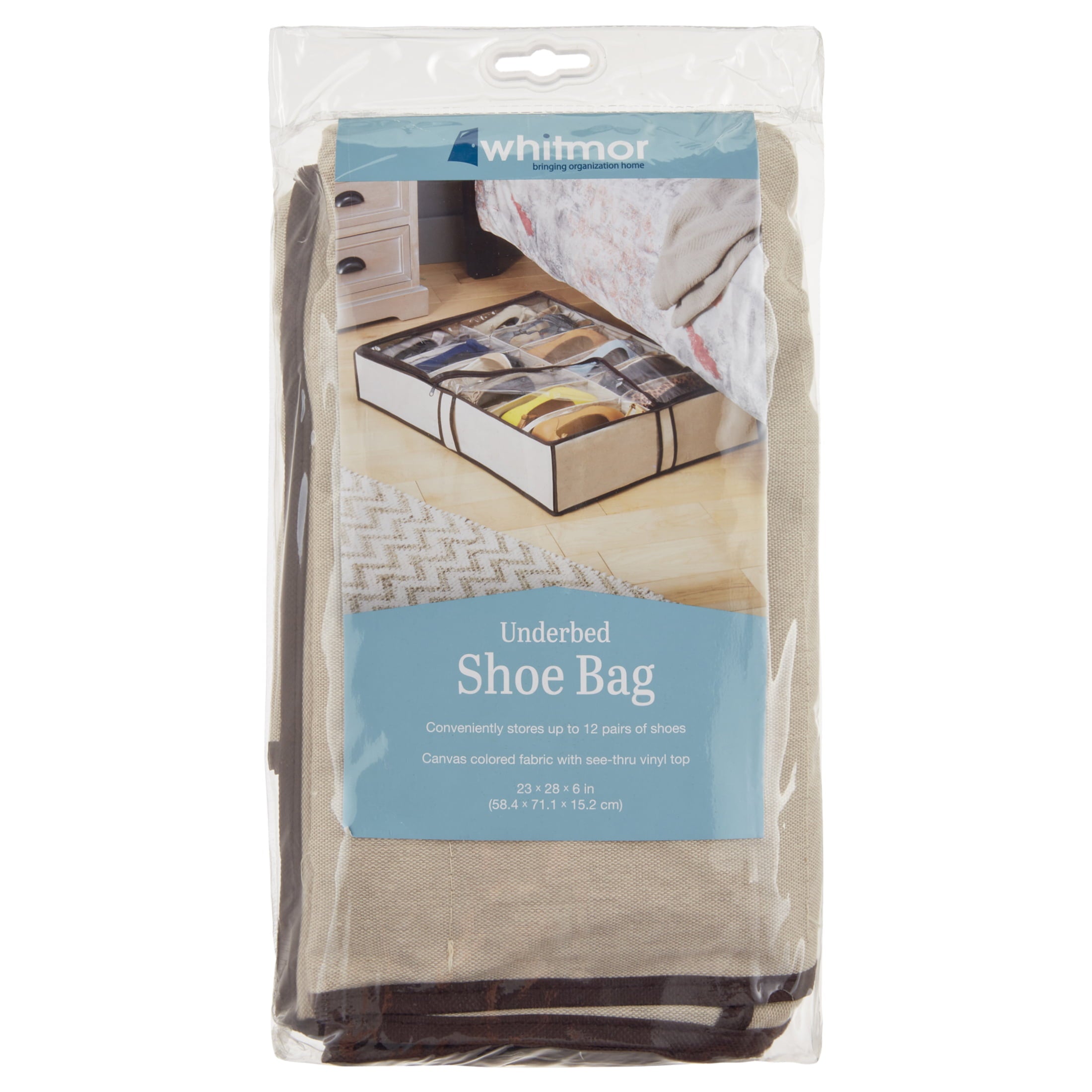 Whitmor 12-Section Zippered Underbed Shoe Bag - Polycotton - Tan