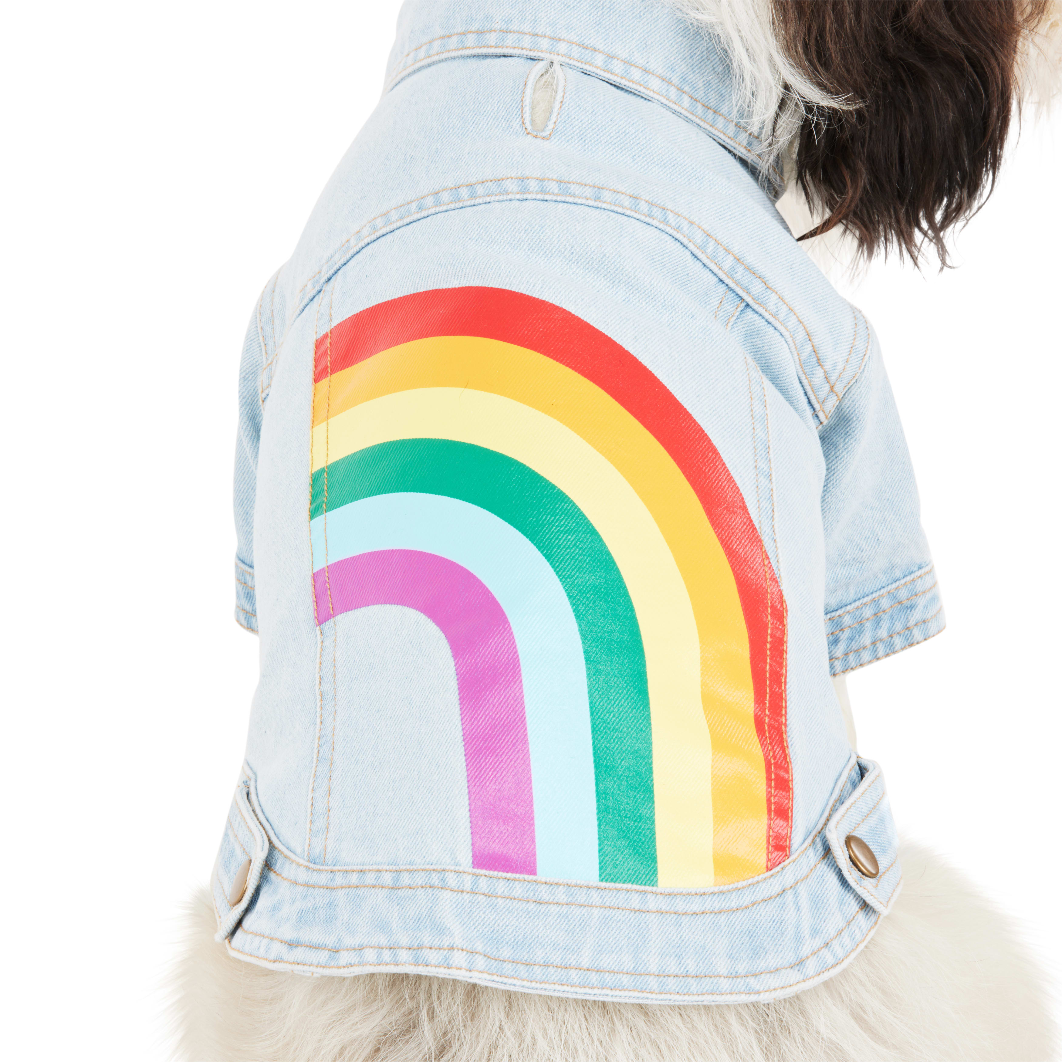 YOULY Rainbow Denim Jacket for Dogs， X-Small